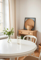 Natural cream on white table, retro style