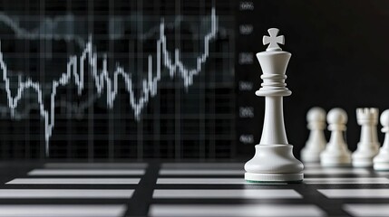 Strategic chess pieces on board with graph lines for analytical planning and decision making in game.