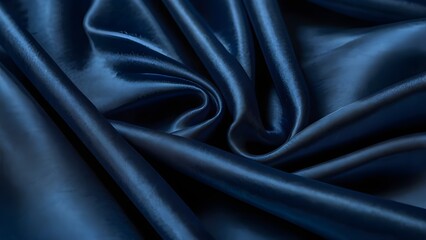 Obraz premium Dark blue satin texture background, wavy soft folds on the surface of the fabric