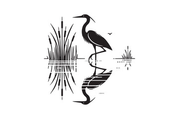 Egret Bird SVG Silhouette , Illustration