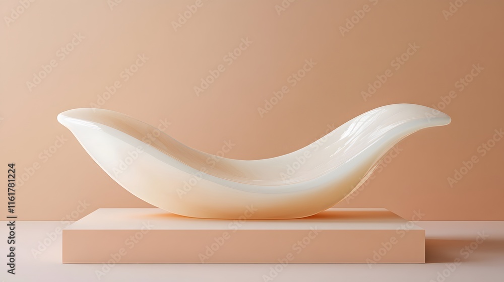 Wall mural a sculptural podium with a smooth, curved shape and an empty display space, set against a soft peach