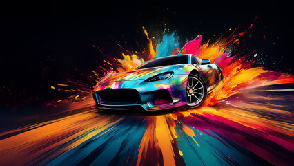 Vibrant Colorful Sports Car on Dark Background