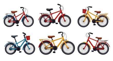 Obraz premium Colorful Bicycle Illustration Set Featuring Vintage-Style Bikes for Graphic Design Projects and Cycling Enthusiasts