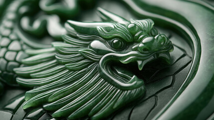 Intricate Jade Carving of a Phoenix with Detailed Features and Rich Textures