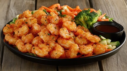 Crispy Shrimp Plate with Fresh Vegetables and Dipping Sauce
