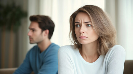 Serious sad woman thinking over a problem, man aside, meeting therapist, poor chance of getting pregnant after 40, unmet expectations, unable to handle family finances, interested in different things