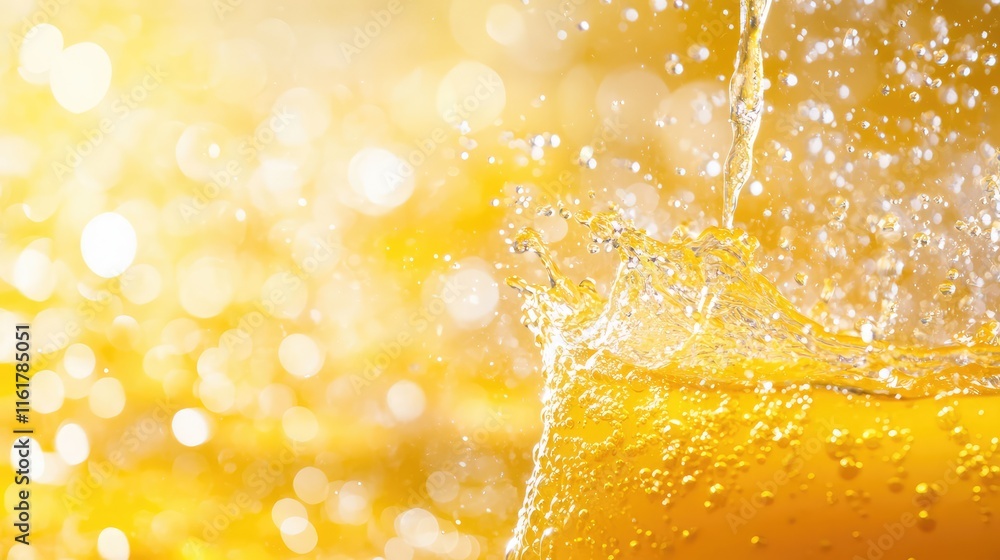 Poster bright and refreshing splash of citrus juice with sparkling bubbles