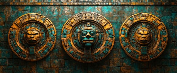 Mayan-Style Stone Carvings on Ancient Temple Wall