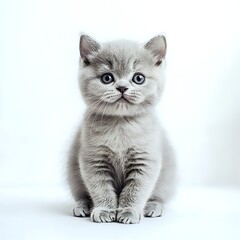 Obraz premium Adorable Grey Kitten Sitting on White Background