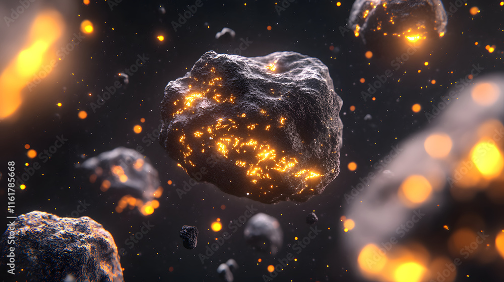 Aufkleber a vivid close-up image of glowing asteroids showcasing intricate details and vibrant colors