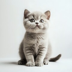 Adorable Grey Kitten Posing Against a Soft White Background