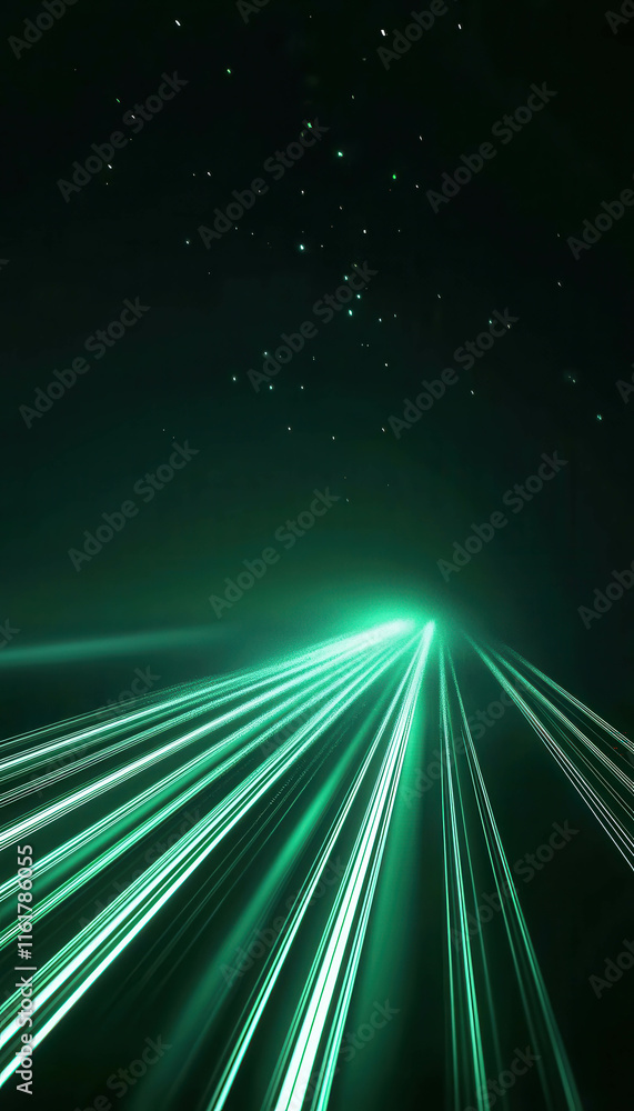 Poster green light effect creating dynamic lines in a dark atmosphere