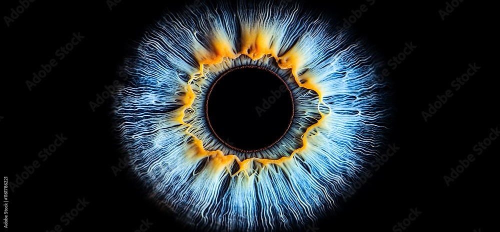 Poster abstract representation of an eye with vibrant colors and energy patterns.