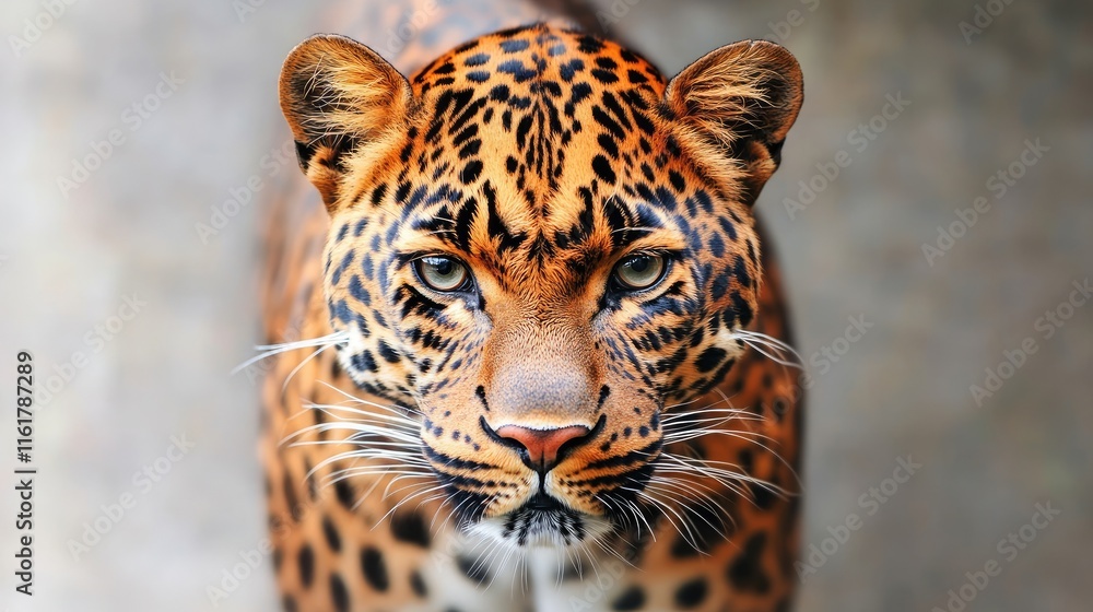 Poster a close-up of a fierce-looking leopard with striking fur patterns and intense eyes.