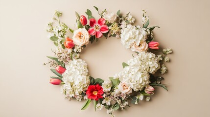 Beautiful floral wreath adorned with vibrant blooms and greenery.