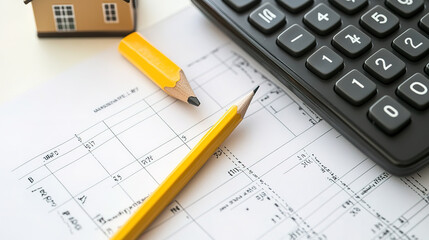 Top View of Financial Planning Items: Pencil, Calculator, and Account Book