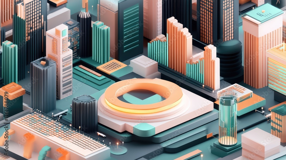 Poster abstract cityscape with modern architecture and futuristic design