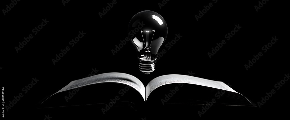 Poster an open book with a light bulb above it, symbolizing ideas and knowledge.
