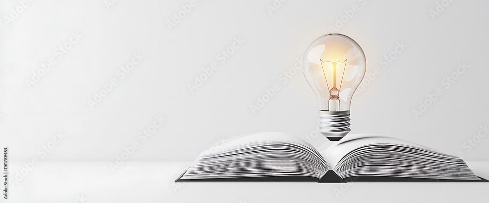 Poster an open book with a light bulb above, symbolizing ideas and knowledge.