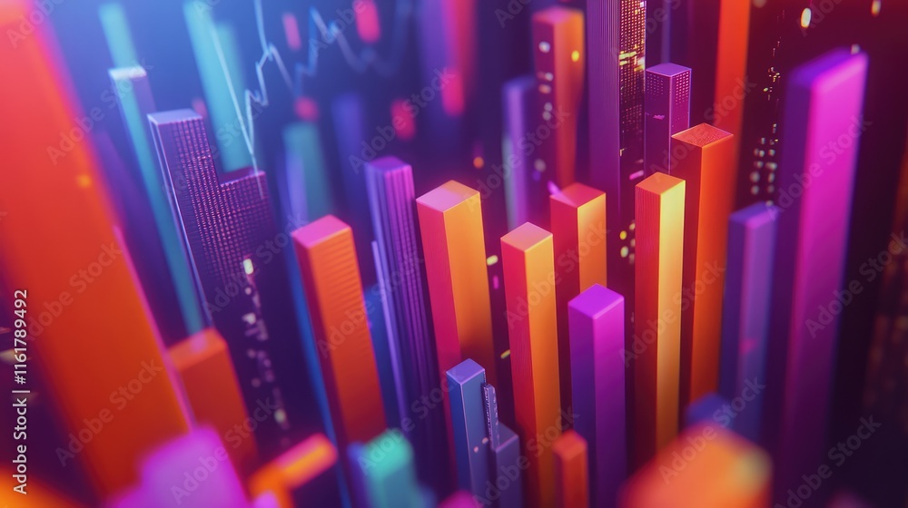 Poster vibrant abstract bars array in digital art visual representation