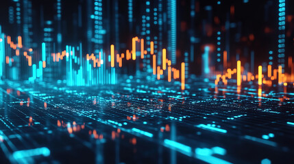 Obraz premium Glowing Blue Financial Chart on Grid Background for Modern Concepts