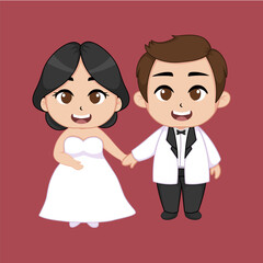 Cute chibi married couple flat vector
