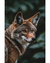 Fototapeta premium A close-up of a coyote showcasing its sharp features and natural habitat.