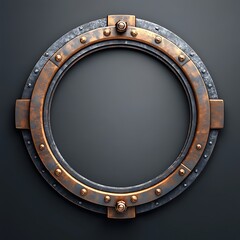 Obraz premium Circular copper and steel frame, steampunk style.