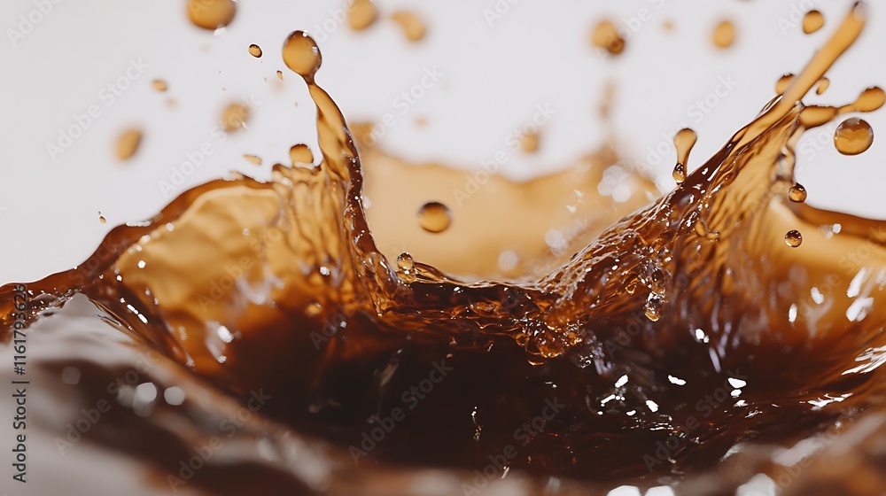 Poster close-up of liquid splashing, showcasing dynamic movement and texture.