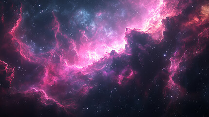 In the vast emptiness of space, abstract cosmic clouds are illuminated by glowing nebulas, their intricate patterns captivating the imagination amidst twinkling stars