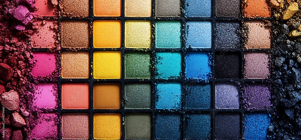 Aufkleber colorful array of eyeshadow palettes arranged in a gradient pattern.