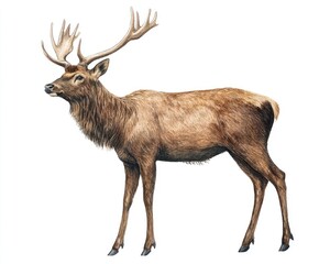 A detailed illustration of a deer with antlers, showcasing its anatomy and features.