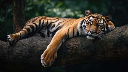 Obraz premium Majestic Tiger Napping on a Branch