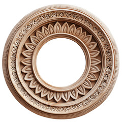 Intricate hand carved frame with an Indian mandala design, Isolated on transparent background cut out