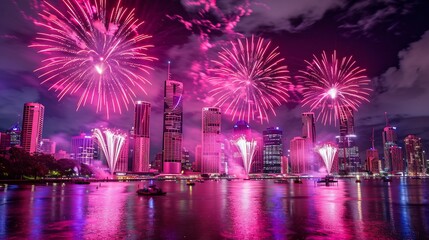 Brisbane Riverfire Fireworks Spectacular over Brisbane City Skyline