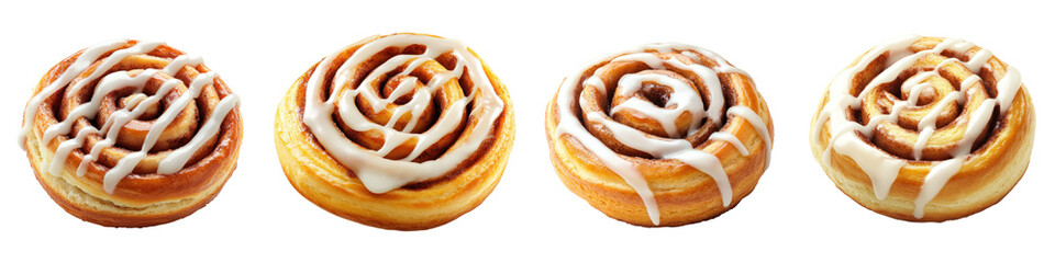Fototapeta premium Delicious cinnamon rolls with icing drizzle, perfect for dessert lovers