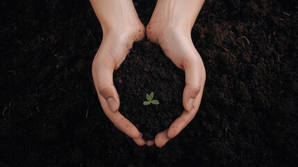 Nurturing green growth planting seedling in fertile soil garden environment close-up viewpoint sustainability concept
