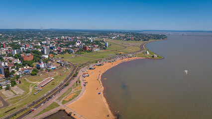Aerial photograph of San Jose Beach along the Costanera in Encarnación, Department of Itapúa,...