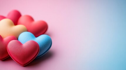 Obraz premium Colorful heart shapes on a pastel background, symbolizing love and affection.