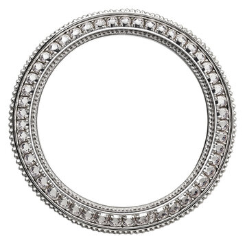 Oval silver frame with embedded gemstones, luxury aesthetic. Isolated on transparent background cut out