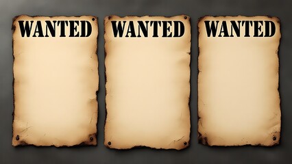 Set of wild west wanted posters isolated on white background