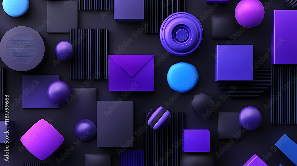 Poster Colorful geometric shapes and textures on a dark background create a modern abstract design