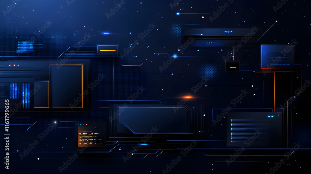 Aufkleber futuristic digital interface with glowing elements on a dark background