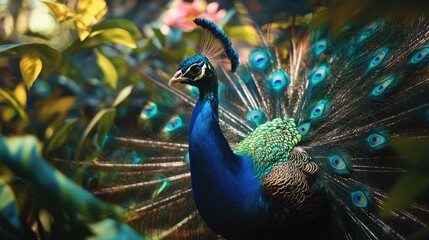 Obraz premium Majestic Peacock in Lush Tropical Garden