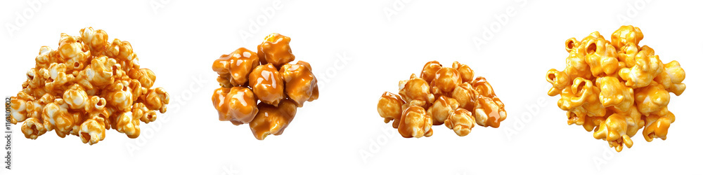 Aufkleber delicious caramel popcorn clusters in various shapes and sizes, perfect for snacking