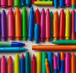 Fototapeta premium Assortment of bright neon colourful highlighter marker pens isolated on white or a transparent background Generative Ai.