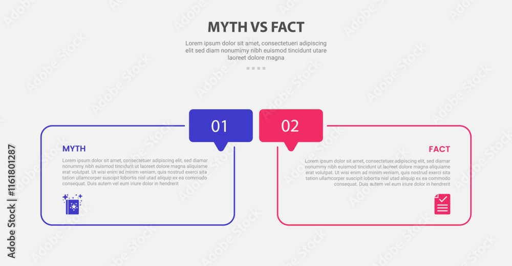 Poster myth vs facts infographic outline style with 2 point comparison template with round box and callout 