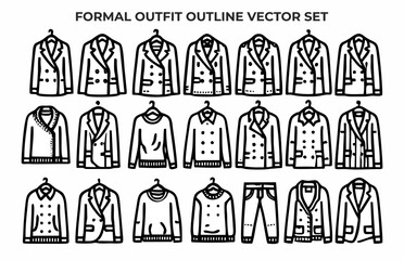 Obraz premium The formal outfit outline vector set showcases simple, elegant designs of classic formal wear and accessories, ideal for professional or stylish themes.