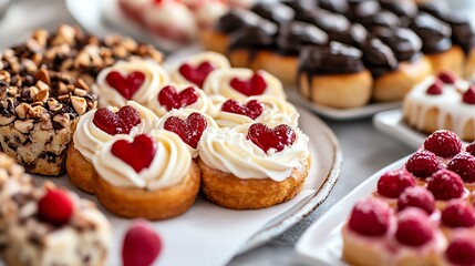 Assorted pastries with cream and berry toppings, perfect for delectable dessert enjoyment.