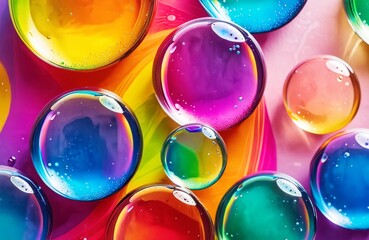 Vibrant Abstract Close-Up of Colorful Liquid Bubbles